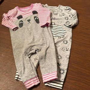 2 Baby Cat & Jack long leg long sleeve Rompers. 3-6 month